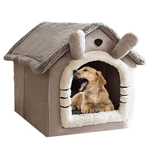 Hundehütte, Katzenhöhlenbett, warme und gemütliche Plüschkatze, tragbares Katzenhüttenbett for den Innenbereich mit abnehmbarem Kissen, waschbare Haustierbetthöhle, abnehmbares und faltbares, rutschfe