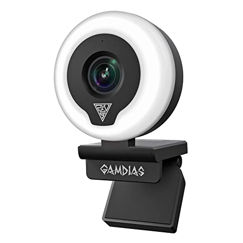GAMDIAS IRIS M1 Streaming Webcam, Full HD 1080p 60FPS, Premium-Objektiv ohne Verzerrung, einstellbares Ringlicht, präziser Autofokus, funktioniert mit OBS/StreamLabs/XSplit für Twitch YouTube Streamer