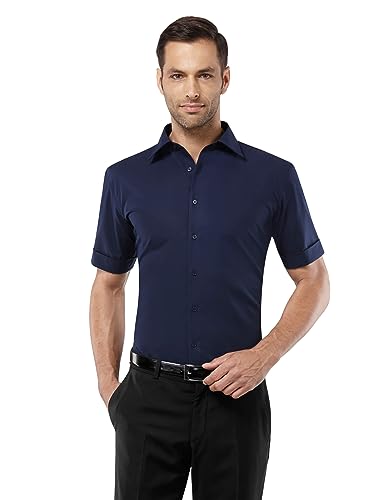 Vincenzo Boretti Herren-Hemd bügelfrei 100% Baumwolle kurz-arm Slim-fit tailliert Uni-Farben - Männer Hemden für Anzug Krawatte Business oder Freizeit weiß 39/40