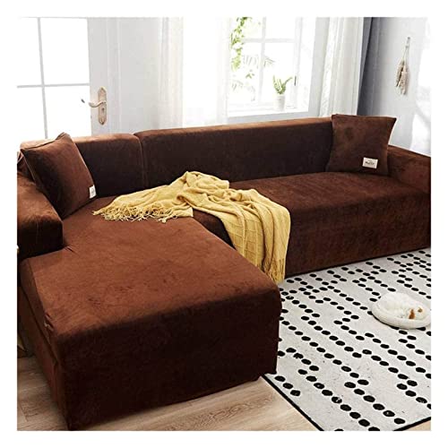 KAISUN L-Form Sofa Überwürfe Sofabezug, Elastische Eck Couch Überzug, Staubdicht Wohnzimmer Chaiselongue Sofa Protektor (Color : Coffee, Size : 3 Seater(75-91"))