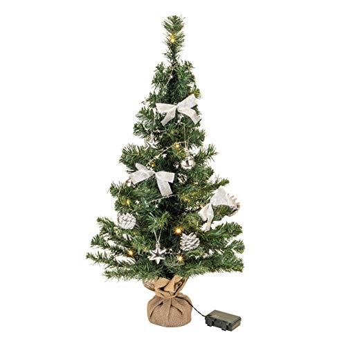 Bambelaa! Weihnachtsbaum Künstlich Mit Beleuchtung Geschmückt Tannenbaum Dekoriert Christbaum Beleuchtet LED 75cm Silber