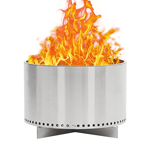 Rauchfreie Feuerstelle mit Luftschalter, 52,1 cm, tragbare Feuerstelle aus Edelstahl, mit abnehmbarem Ständer und Aschekanne, ideal für Camping, Hinterhof, Terrasse, H: 29,2 cm, 8,5 kg