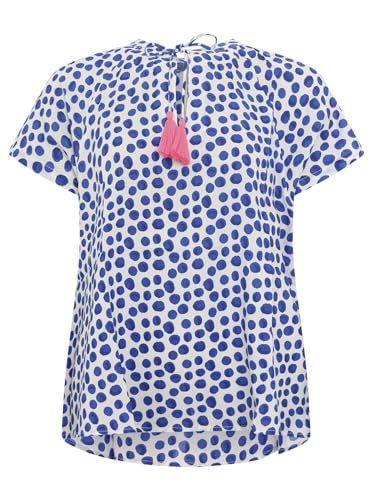 Zwillingsherz Viskose Bluse für Damen Frauen Mädchen - Hochwertiges Kurzarm Oberteil Top Shirt Hemd - Kordel mit Tasseln Punkten - Frühling Sommer