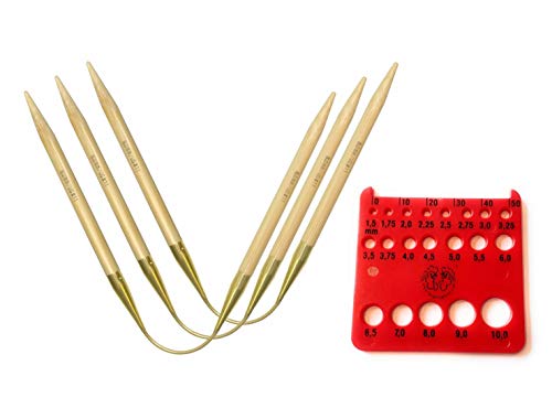 addi CrasyTrio Langes Bambus-Set mit 3 flexiblen Flips, mit goldfarbenen Kordeln und roter Nadelstärke 30 cm, US 6 (4 mm)
