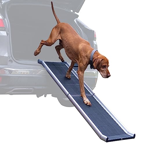 VOSS.PET Klappbare Hunderampe, Kofferraumrampe, Gelenkschonende Hundeautorampe, Auto Einstiegshilfe für Hunde aus Aluminium, 78 – 155cm