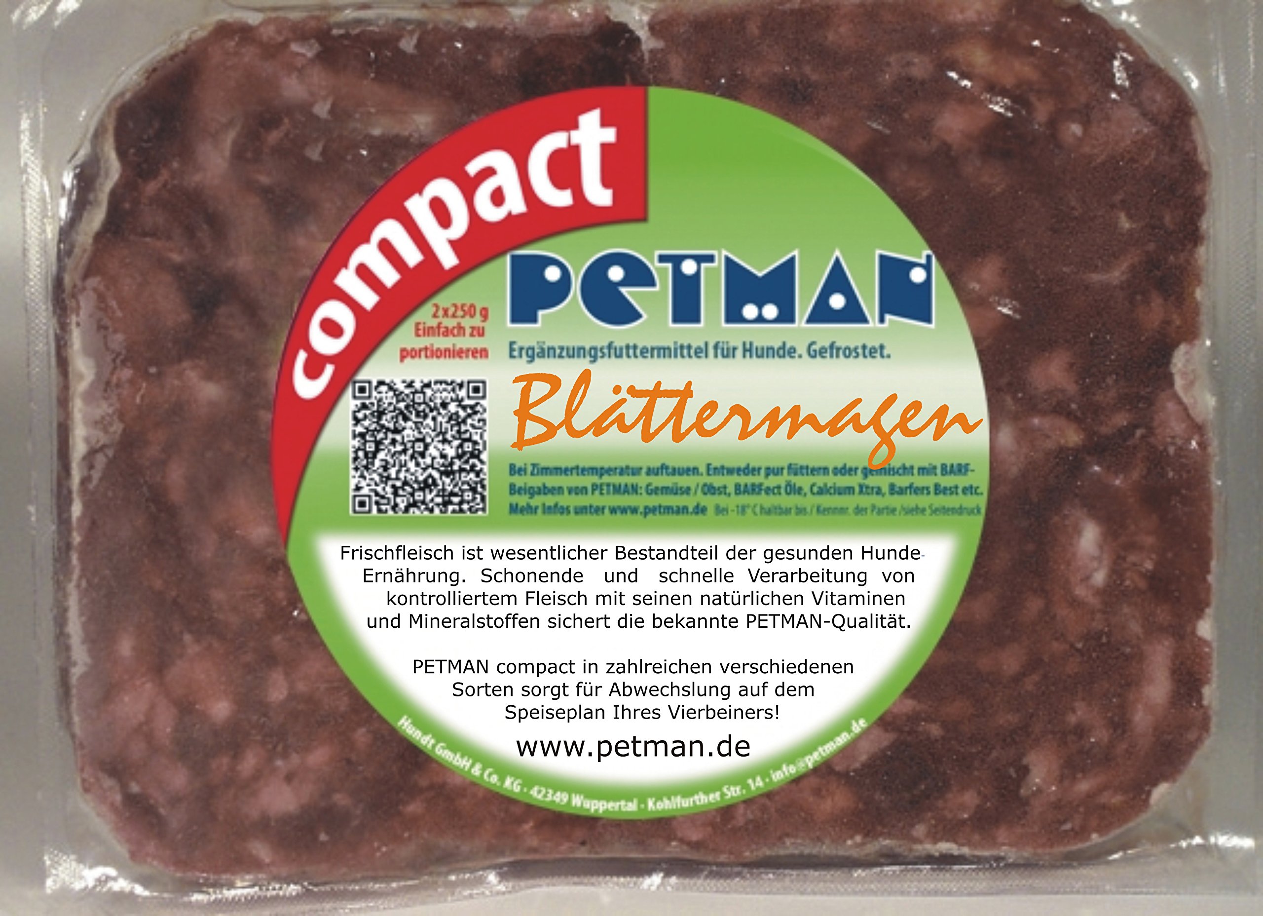 petman compact Blättermagen, 22 x 500g-Beutel, Tiefkühlfutter, gesunde, natürliche Ernährung für Hunde, Hundefutter, Barf, B.A.R.F.