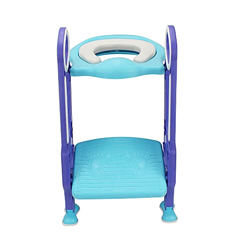 Toilettensitz für Kleinkinder, rutschfest, breite Stufen und gepolsterter Toilettensitz, verstellbar und faltbar, für Kinder, Blau + Violett