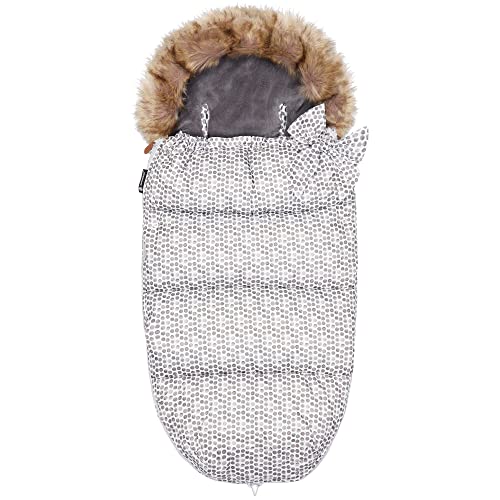 SPRINGOS Fußsack Winter Babyschlafsack mit Schleife 45 x 90 cm für Kinderwagen Schlitten Kapuze mit Kunstfell Gurtschlitze Dot-Motiv