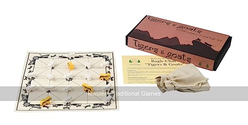 Masters Bagh-Chal Tigers and Goats Board Game - Cloth Board with Wooden Tiger and Goat Pieces - Moving Tigers Nepalese Game