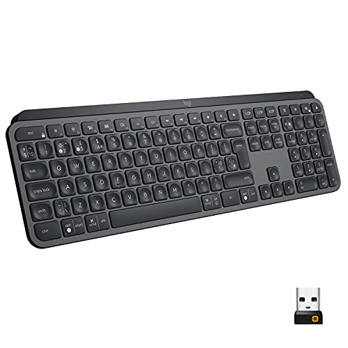 Logitech MX Keys Kabellose Tastatur, Bluetooth & USB-Empfänger, USB-C Anschluss, 5-Monate Akkulaufzeit, Easy-Switch Feature, Tastenbeleuchtung, PC/Mac, Englisches QWERTY-Layout - schwarz
