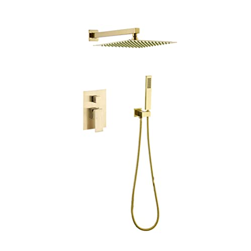 Duscharmatur Unterputz Gebürstetes Gold 10 in Duschkopf Regendusche Armatur Dusche Set Duschsystem Regendusche,A,Bifunktional