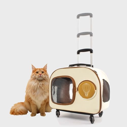 Haustier Trolley Rucksack auf Rädern Multifunktions-Rollwagen mit einstellbarer Höhe Atmungsaktive Transportboxen mit mehreren Taschen für Katzen und Hunde