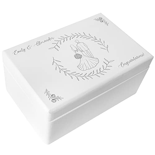 Creative Deco Weiße Holzkiste zur Hochzeit Geschenkkiste Erinnerungsbox Personalisiert | 30 x 20 x 14 cm (+/-1cm) | Pärchen Motiv | Geschenk Holzbox mit Deckel Gravur