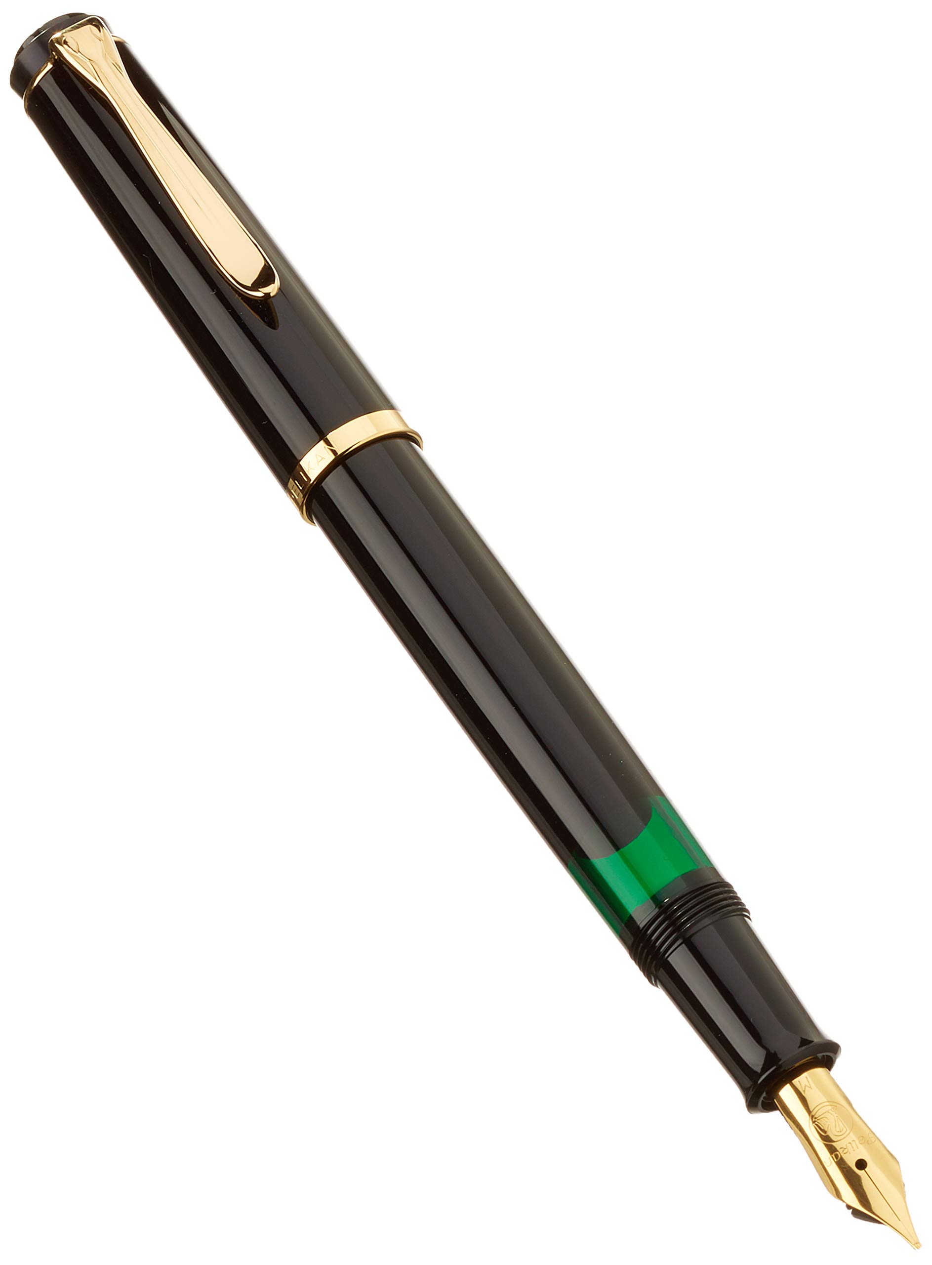 Pelikan 983064 Kolbenfüllhalter Classic M 200 vergoldete Edelstahlfeder Federbreite M, 1 Stück, schwarz