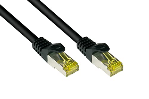 Good Connections RJ45 Ethernet LAN Patchkabel mit Cat. 7 Rohkabel und Rastnasenschutz RNS, S/FTP, PiMF, halogenfrei, 500MHz, OFC, 10-Gigabit-fähig (10/100/1000/10000-Base-T Ethernet Netzwerke) - z.B. für Patchpanel, Switch, Router, Modem - schwarz, 30 m