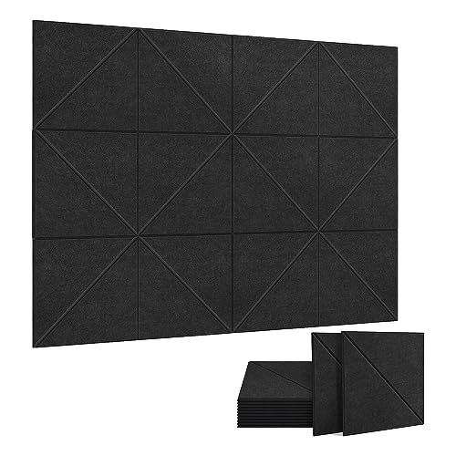 Loufy 12er Pack Schaumstoffplatten, 12 X 12 Dekorative Schallschutzelemente, Wand- und Deckenakustikplatten Schwarz, Robust und Einfach zu Installieren.