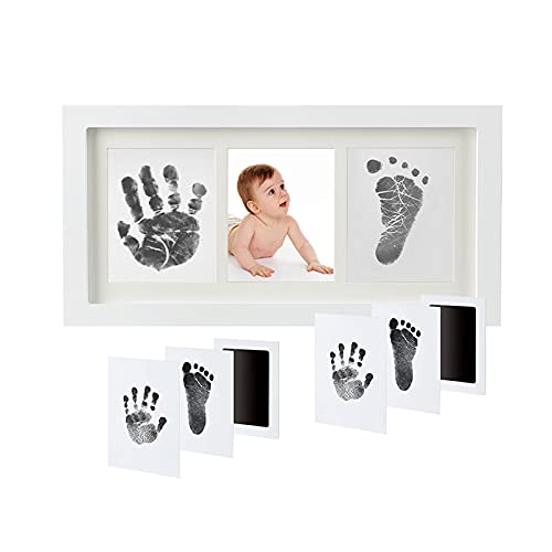 Baby-Fußabdruck-Rahmen, Inkless Baby Foot and Handprint Kit with Rolling Pin – Child Footprint Clean Touch Stamps, Lifetime Keepsake Frames und ein tolles Geschenk für Kinder von 0–12 Monaten