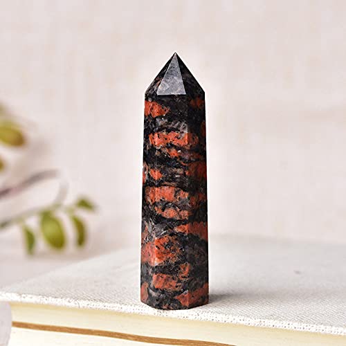 LIJUCAI 1 STÜCK Naturstein Roter Labradorit Kristallpunkt Zauberstab Energie Quarz Heimdekoration Obelisk Poliert 50-80 mm Stein, Roter Labradorit, 61,70 mm