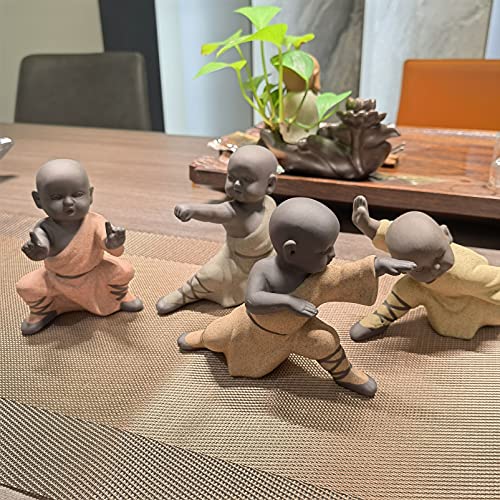 Pevfeciy Kung Fu Buddha Figur Mönch Kleine Skulpture Deko Modern Wohnzimmer Tee Tray Dekoration Tee Set Crafts Geschenk Tee Tablett Desktop Haustier,Rot