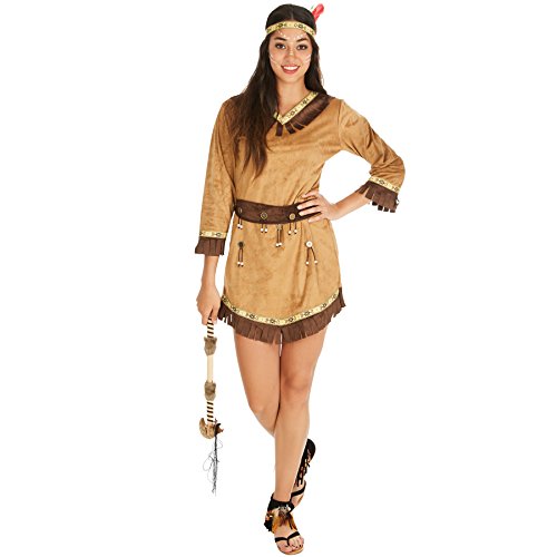 TecTake dressforfun Frauenkostüm Indianerin Apachin | Kleid + Gürtel & Haarband mit Federn | Indianer Cowboy Verkleidung (XL | Nr. 300630)