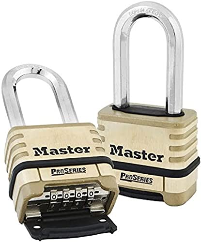 Master Lock 1175DLH Kombinations-Vorhängeschloss, Langer Bügel, zurücksetzbar, Messing