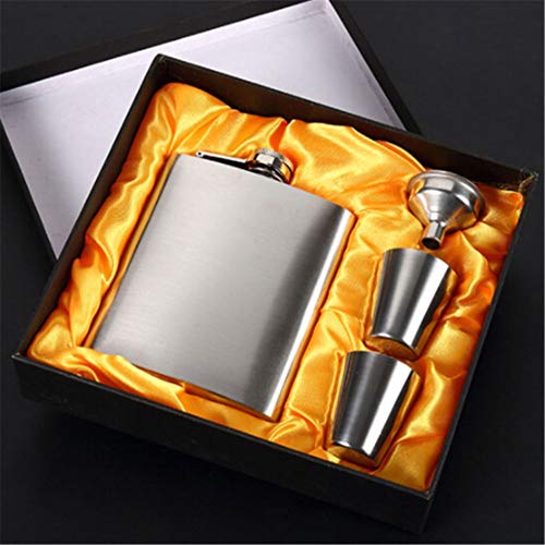 Guohailang Flachmann Alkohol-Flachmann mit zwei Gläsern und Trichter mit Fenster, 200 ml, Geschenkset, Taschenflachmann für Likör