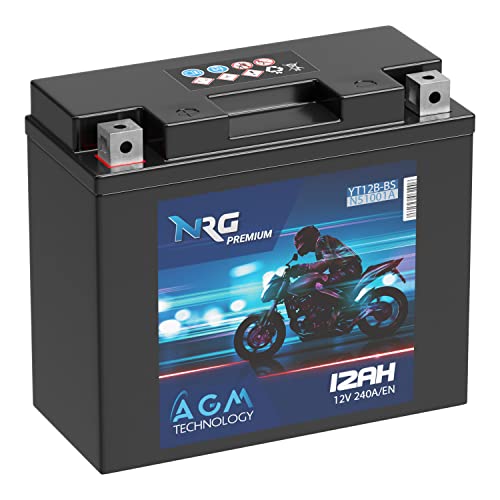 NRG Premium YT12B-BS AGM Motorradbatterie 12Ah 12V 240A/EN Batterie 51001 51015 YT12-B4 CT12B-4 GT12B-4 auslaufsicher wartungsfrei