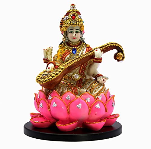 eSplanade Saraswati auf Lotus, Saraswati Göttin Murti Idol-Statue, Kunstharz, 28 cm, mehrfarbig