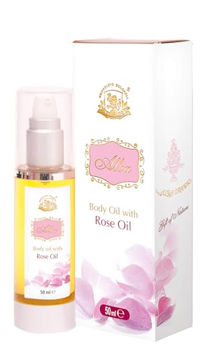 Körperöl 50 ml Sprühflasche, Körperhautspray mit ätherischen Ölen für Massage und Aromatherapie, verschiedene Sorten (Rose)