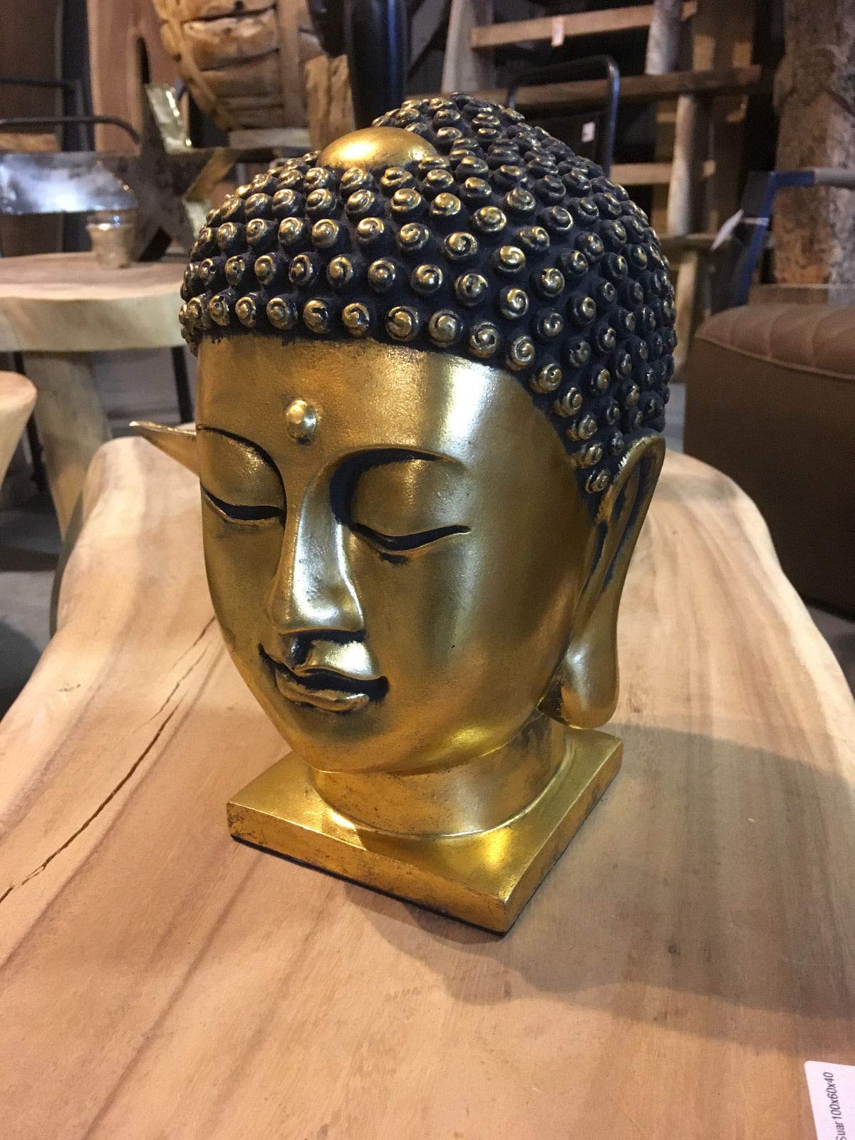 DT Thai Buddha Kopf Gold 24 cm goldfarben Antik Designe Skulptur Deko Feng Shui New