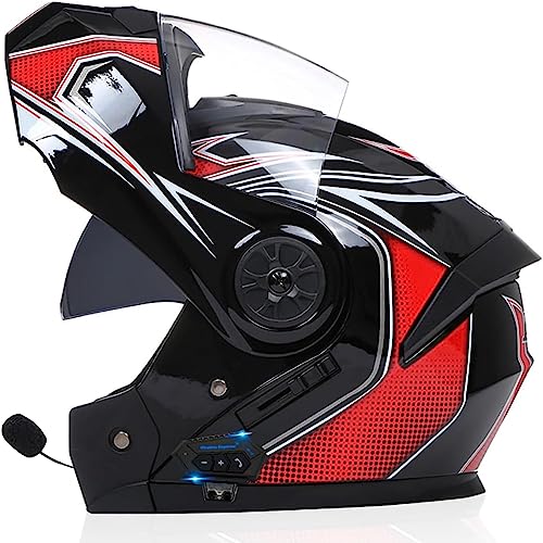 Anti-Fog Doppelspiegel Bluetooth Klapphelm Motorradhelm, ECE Zertifiziert Damen Herren Motocross Sturzhelm Klapphelm Integrierter Motorrad Bluetooth Helm Für Automatische Reaktion