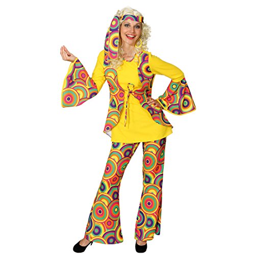 Amakando Hippiekostüm Damen Flower Power Damenkostüm M 38/40 70er Jahre Anzug Hippie Kostüm Karneval Kostüme bunt Peace Faschingskostüm Woodstock 60er Jahre Damenanzug