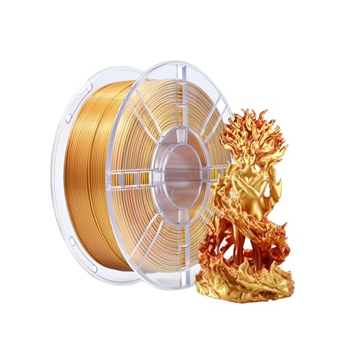 iBOSS PLA 3D-Drucker-Filament, PLA-Filament 1,75 mm zweifarbiges Seidenfilament, Co-Extrusion glänzendes 3D-Druck-Filament 1 kg (2,2 lbs), zweifarbig Rotgold