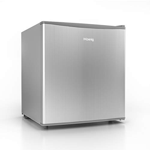 H.Koenig Mini-Kühlschrank FGX490 / 45 L/freistehend/kompakt/Größe 51cm / leise / 4L Eisfach/verstellbares Thermostat/Türanschlag wechselbar, Edelstahl