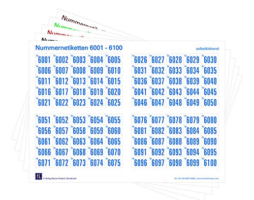 1000er-Set Nummernetiketten selbstklebend, Zahlen zum Aufkleben, wasserfest, wetterfest, UV-beständig (Nr. 6001-7000)