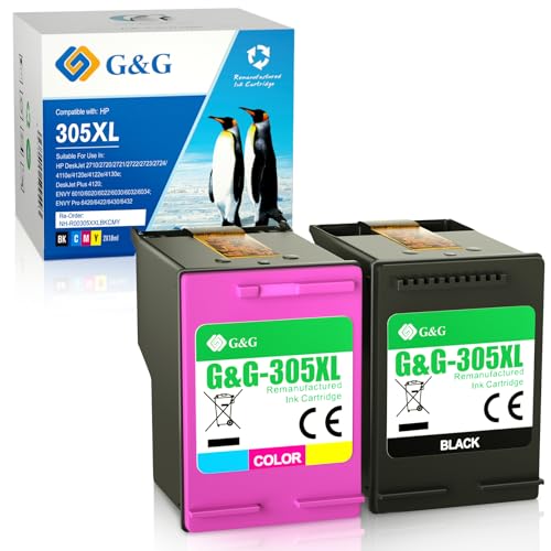 G&G 305 XL Patronen Kompatibel mit HP 305 Druckerpatronen für HP Deskjet 2710 2720 2720e 4120e 4130 Envy 6010 6020 6030 Envy Pro 6420 6432 (Schwarz, Farbe)