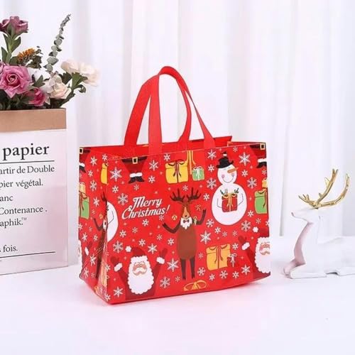 1/3 Stück Einkaufshandtasche, Vlies, große Kapazität, Weihnachtsgeschenkverpackung, wiederverwendbar, Weihnachtsmann-Partyzubehör, 32 x 25 cm, Rot, 3 Stück