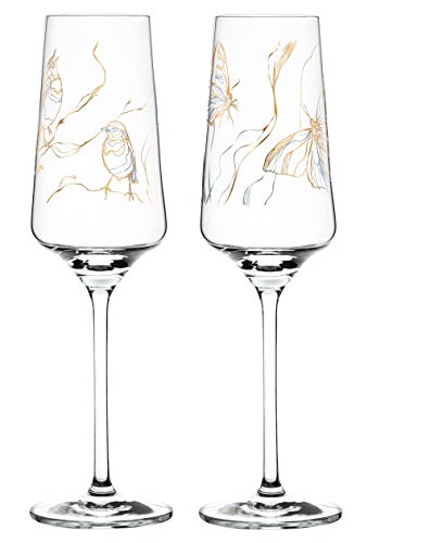 Dekomiro Ritzenhoff Prosecco Proseccoglas 2er Set Frühling 2020 von Marvin Benzoni Birds und Butterfly mit Reinigungsmittel