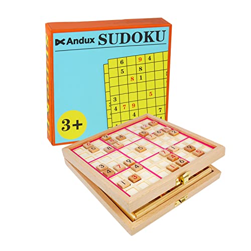 Andux Zone Sudoku Brett Kasten 3-in-1 hölzerne Zahl Platz Spielzeug SD-03 (Rosa)