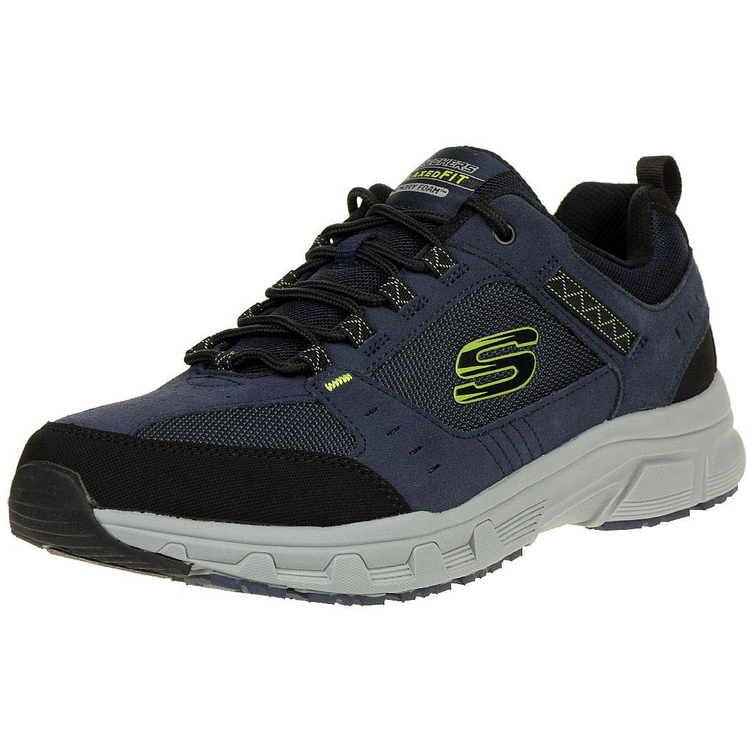 Skechers Men's Oak Canyon Sneakers, Navy Leather Pu Mesh Lime Trim, 6.5 (40 EU)