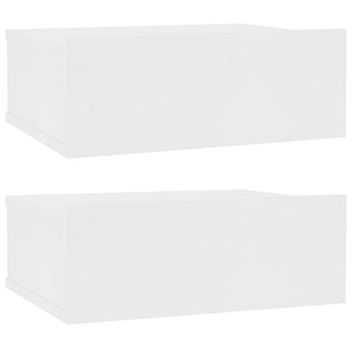 Susany 2 STK. Nachttisch mit Schublade Hängend Nachtkommode Nachtschrank Nachtkonsole Wandboard Wandregal Spanplatte Weiß 40x30x15 cm