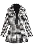 Spring Zweiteiliger Faltenrock Anzug Damen 2-teiliges Outfit Plaid Tweed Blazer + Mini A-Linie Rock Langarm Jacke Rock Set-2 Stück, L (52-57kg)