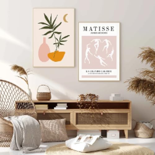 dsdsgog Matisse Pink Orange Poster, Wandkunst, Leinwandgemälde, Boho, nordische Pflanzen, Blätter, Poster und Drucke für Wohnzimmer, Heimdekoration, 70 x 100 cm x 2, rahmenlos