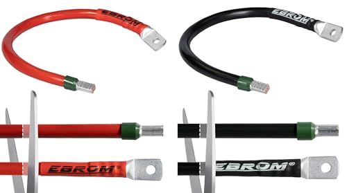 EBROM Batteriekabel rot + schwarz 12V Längen von 30cm bis 5m – Querschnitt: 16 mm² - Stromstärken bis 82A mit M10 Kabelschuh + Aderendhülse gegenüberliegend - Verbindung Batterie zu Laderegler 16mm2