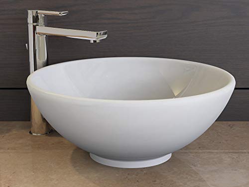 Aqua Bagno | Design Waschbecken Rund | Keramik Aufsatzwaschbecken | Handwaschbecken | Gäste-WC geeignet | Rund | 40 cm | Weiß | KR-40-1