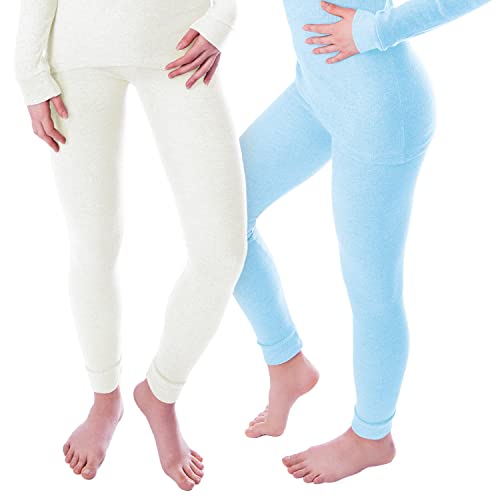 Black Snake Damen Thermo Unterhosen Set | 2 Lange Unterhosen | Funktionsunterhosen | Thermounterhosen 2er Pack - Creme/Hellblau - XL