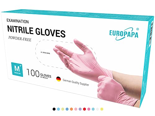 EUROPAPA® 1000x Nitrilhandschuhe Einweghandschuhe puderfrei Untersuchungshandschuhe EN455 EN374 latexfrei Einmalhandschuhe Handschuhe in Gr. S, M, L & XL verfügbar (Pink, M)