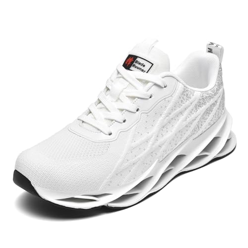 Herren Laufschuhe Flying Textile Upper Atmungsaktiv Leicht Sport Mode Fitness Jogging Schuhe G33 Weiß EU 45 White