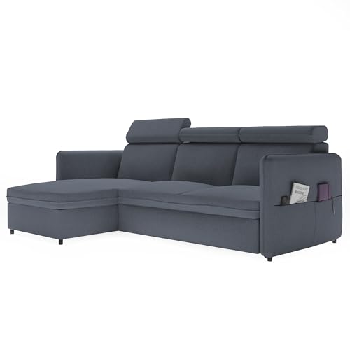 Ecksofa Beni mit Schlaffunktion Sofa mit Relaxfunktion und Kopfstützen Couch Sofa mit Schlaffunktion und Bettkasten Schlafsofa Polsterecke Couchgarnitur Ecke Bettcouch - Universal (Soro 97 Grau)