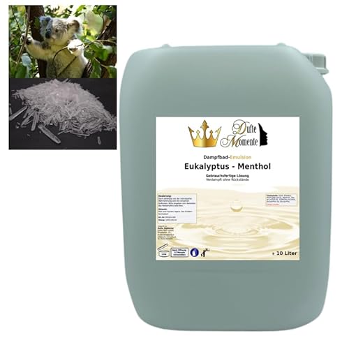 Dampfbad Emulsion Eukalyptus - Menthol - 10 Liter - gebrauchsfertig für Dampfbad, Dampfdusche, Verdampferanlagen in Premium Qualität von Dufte Momente